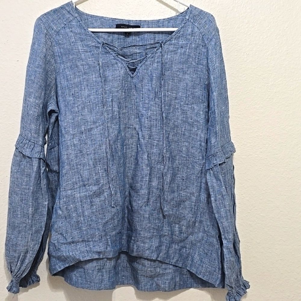 Sanctuary Lila‎ Linen Lace-up Top Balloon Sleeve Top S